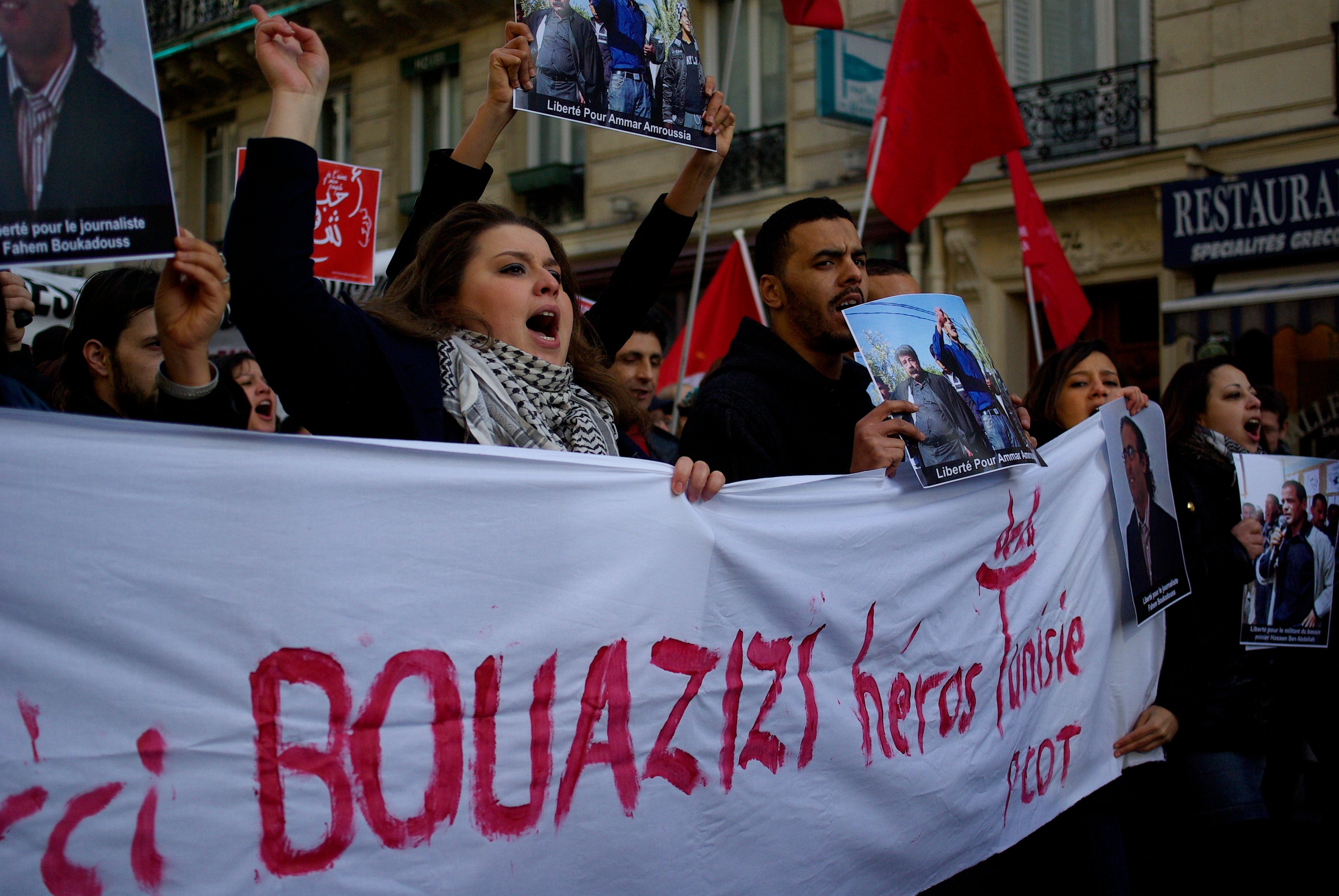 Paris. A French protest in support of Mohamed Bouazizi, "Hero of Tunisia."